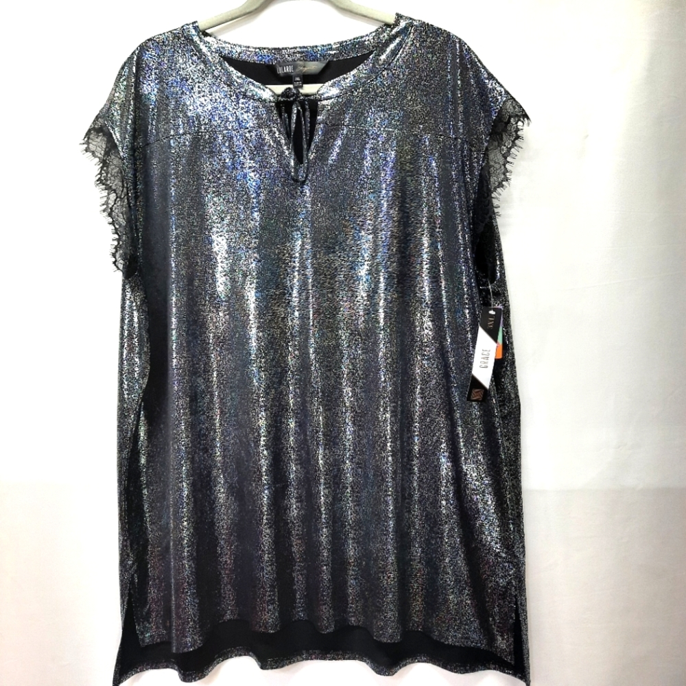 LulaRoe Elegant Grace Shimmering Metallic Women's Tunic Top Multicolored SZ 3XL
